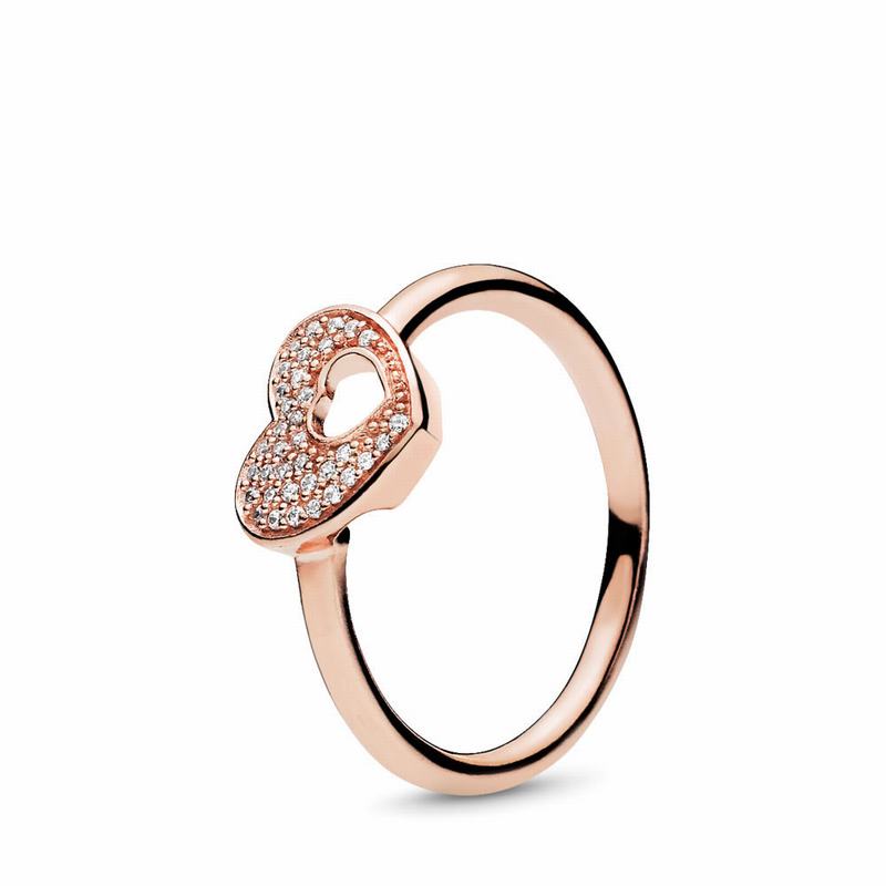 Pandora Rose™ Shimmering Puzzle Heart Frame Stackable Ring Ireland - Pandora Rose/Cubic Zirconia - 4